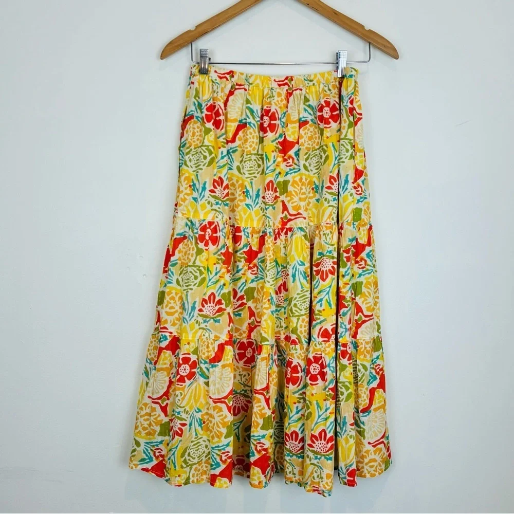 Velvet Graham and Spencer sunwashed yellow multi floral print skirt top set. XS
